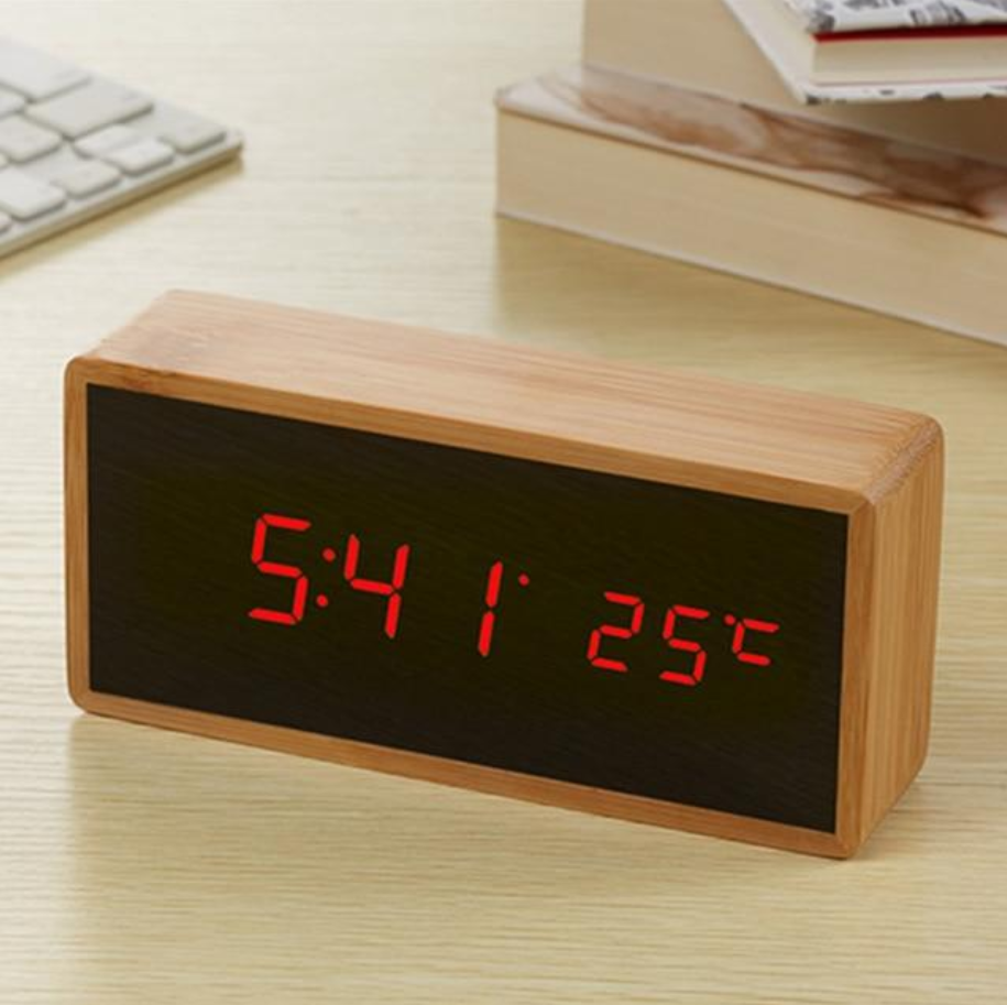 Alarm Clock Digital Wooden Bedroom Temperature Display | Modern
