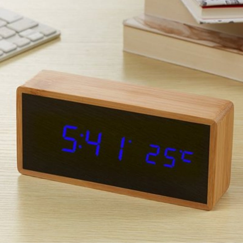 Alarm Clock Digital Wooden Bedroom Temperature Display | Modern