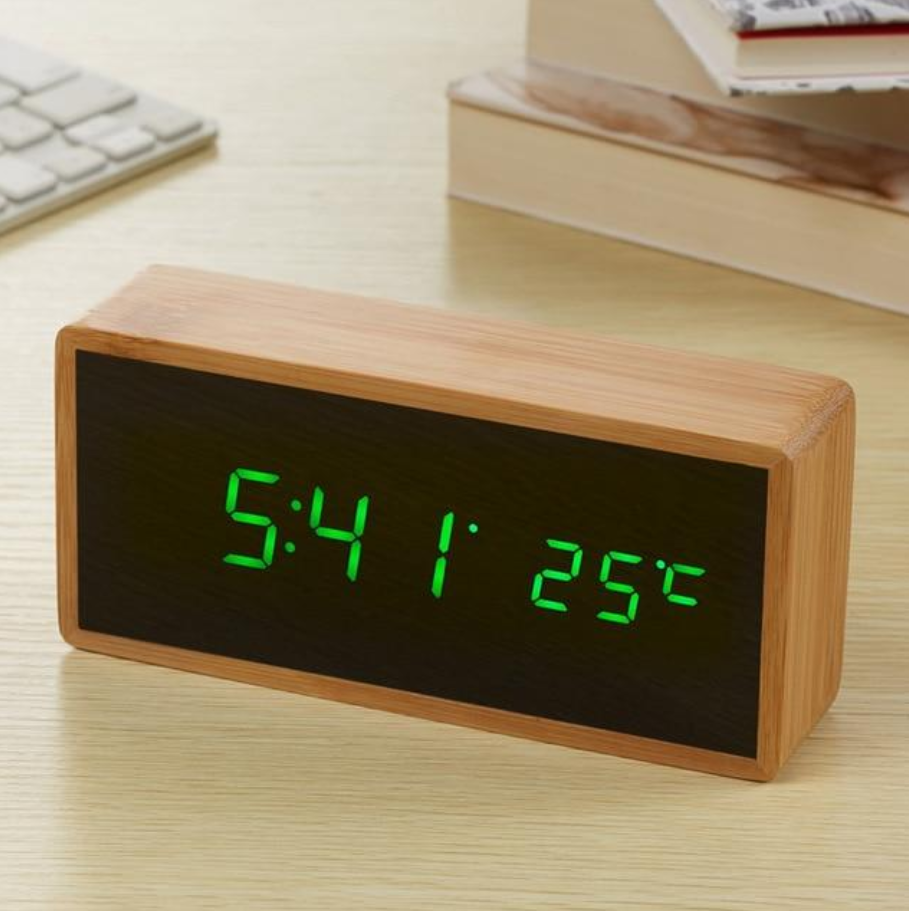 Alarm Clock Digital Wooden Bedroom Temperature Display | Modern
