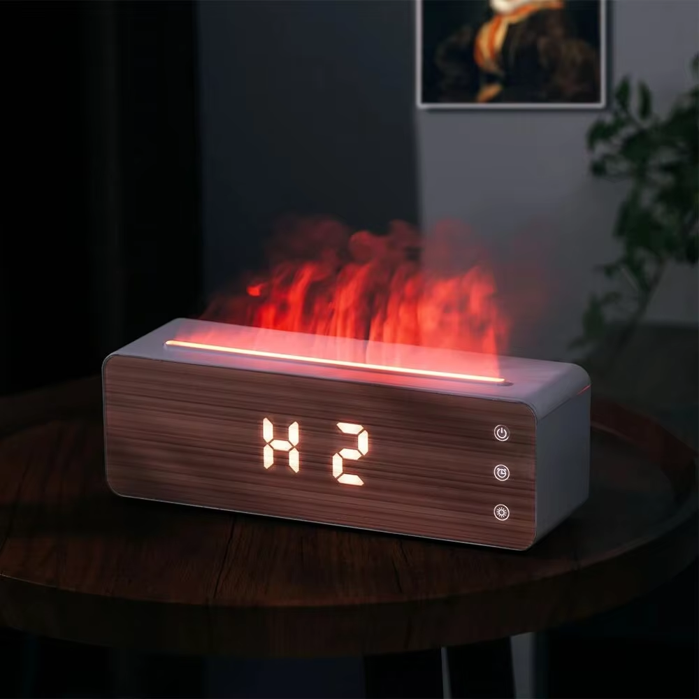 Alarm Clock Flame Humidifier Bedroom | Aromatherapy