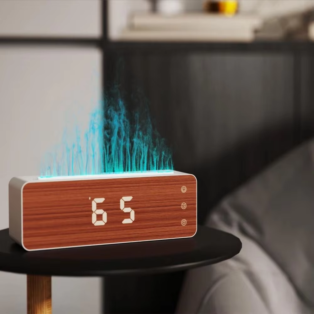 Alarm Clock Flame Humidifier Bedroom | Aromatherapy