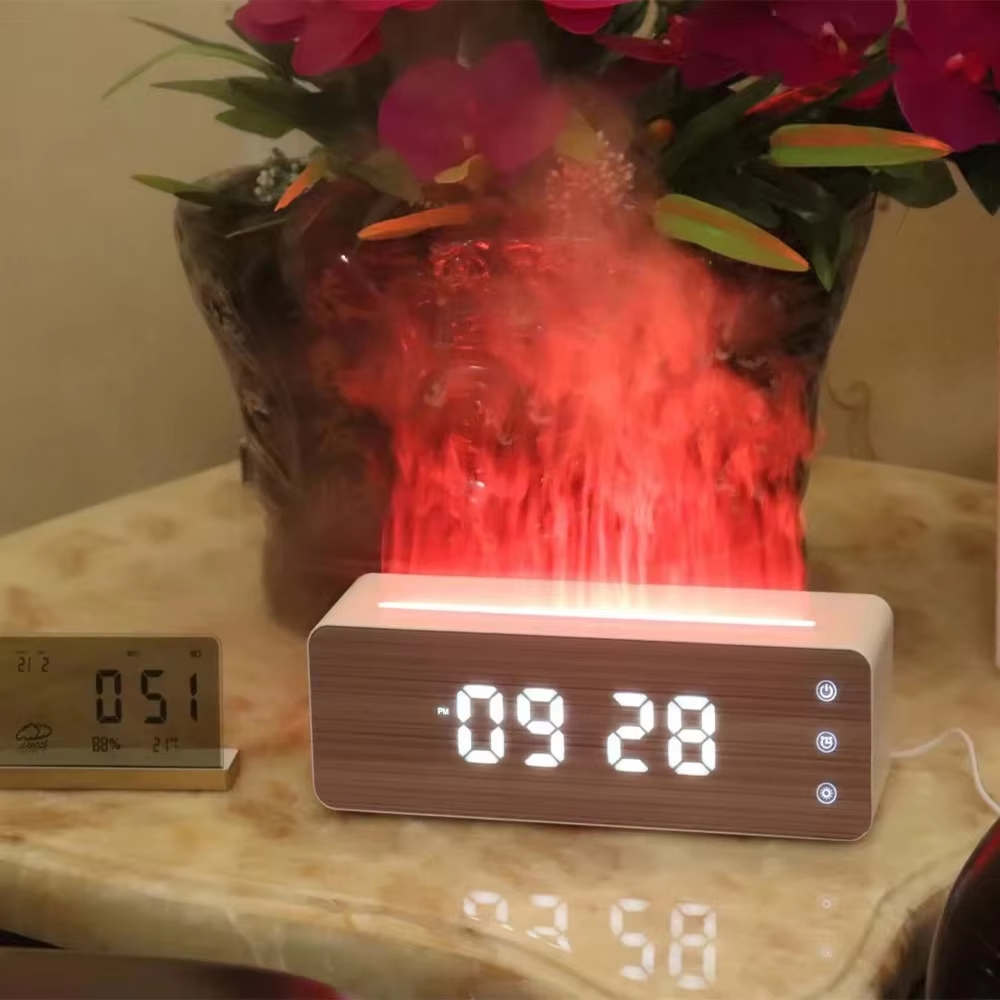 Alarm Clock Flame Humidifier Bedroom | Aromatherapy