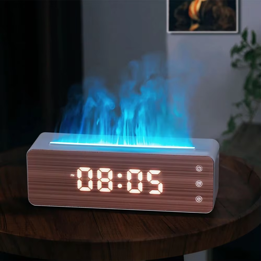 Alarm Clock Flame Humidifier Bedroom | Aromatherapy