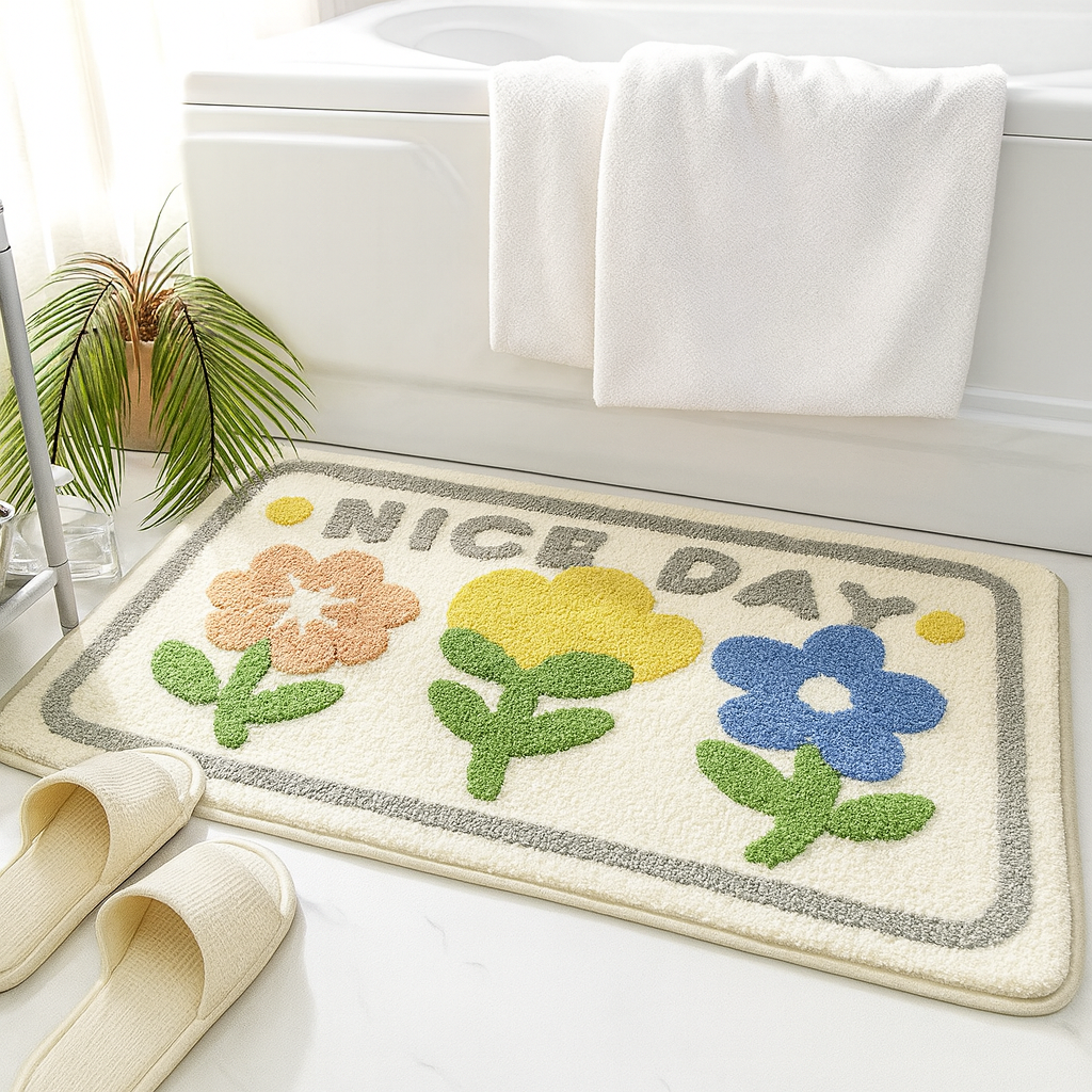 Bathroom Rug Flower Pattern | Decorative