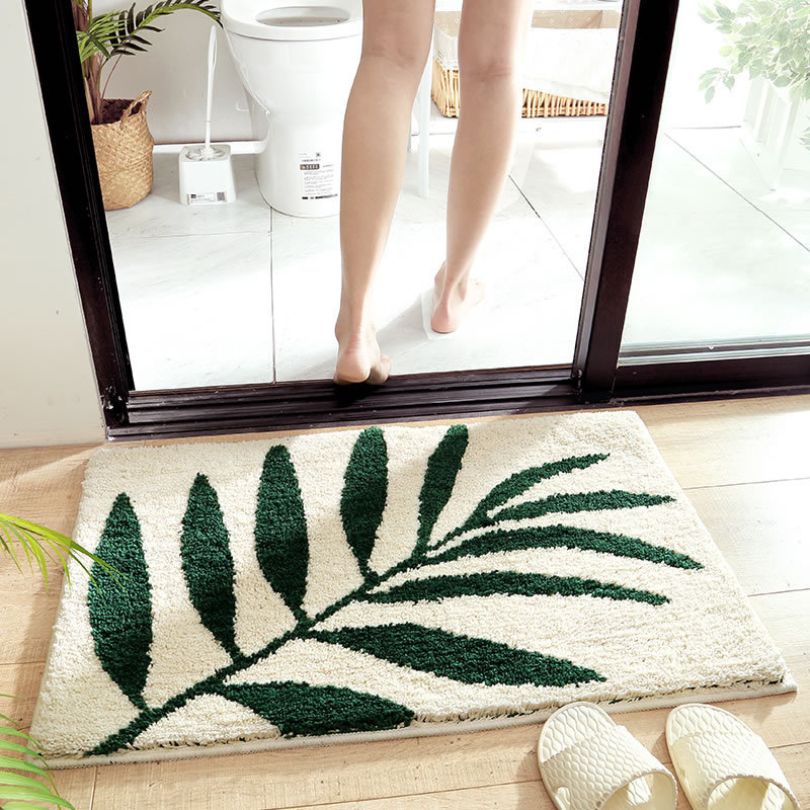 Bathroom Rug Leaf Pattern | Washable