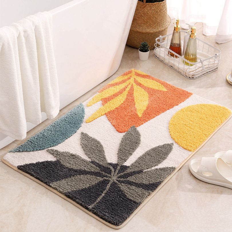 Bathroom Rugs Abstract Botanical Design | Washable