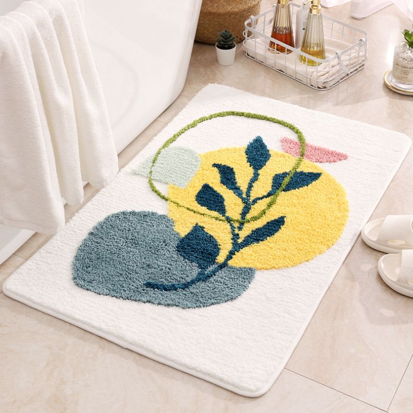 Bathroom Rugs Abstract Botanical Design | Washable