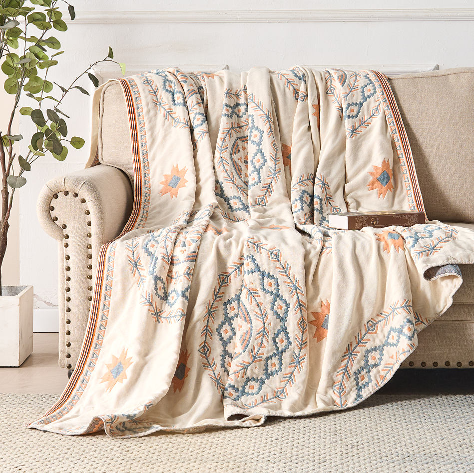 Bedroom Blanket Patterned Bed Throw | Large