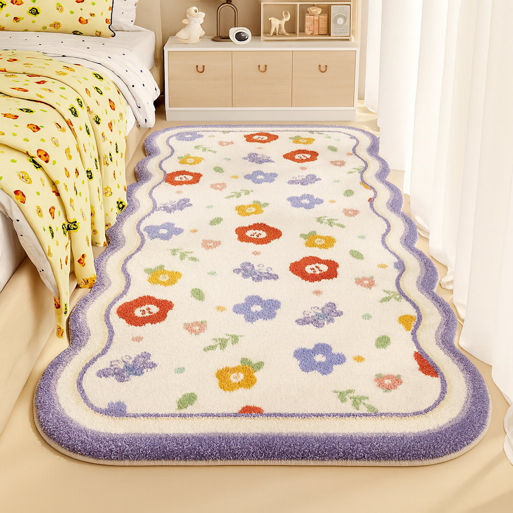 Bedroom Rug Floral Pattern | Scalloped Edge