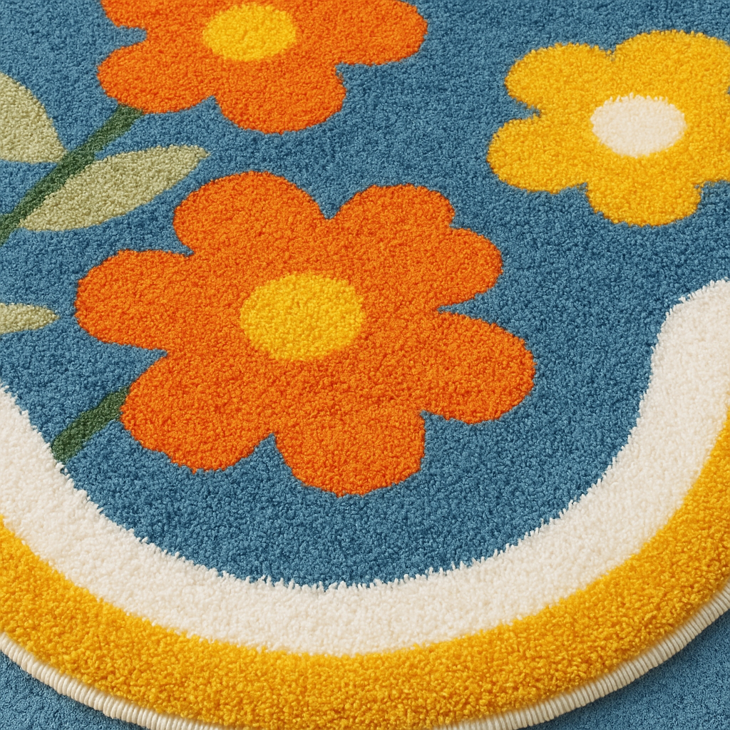 Bedroom Rug Floral Pattern | Scalloped Edge