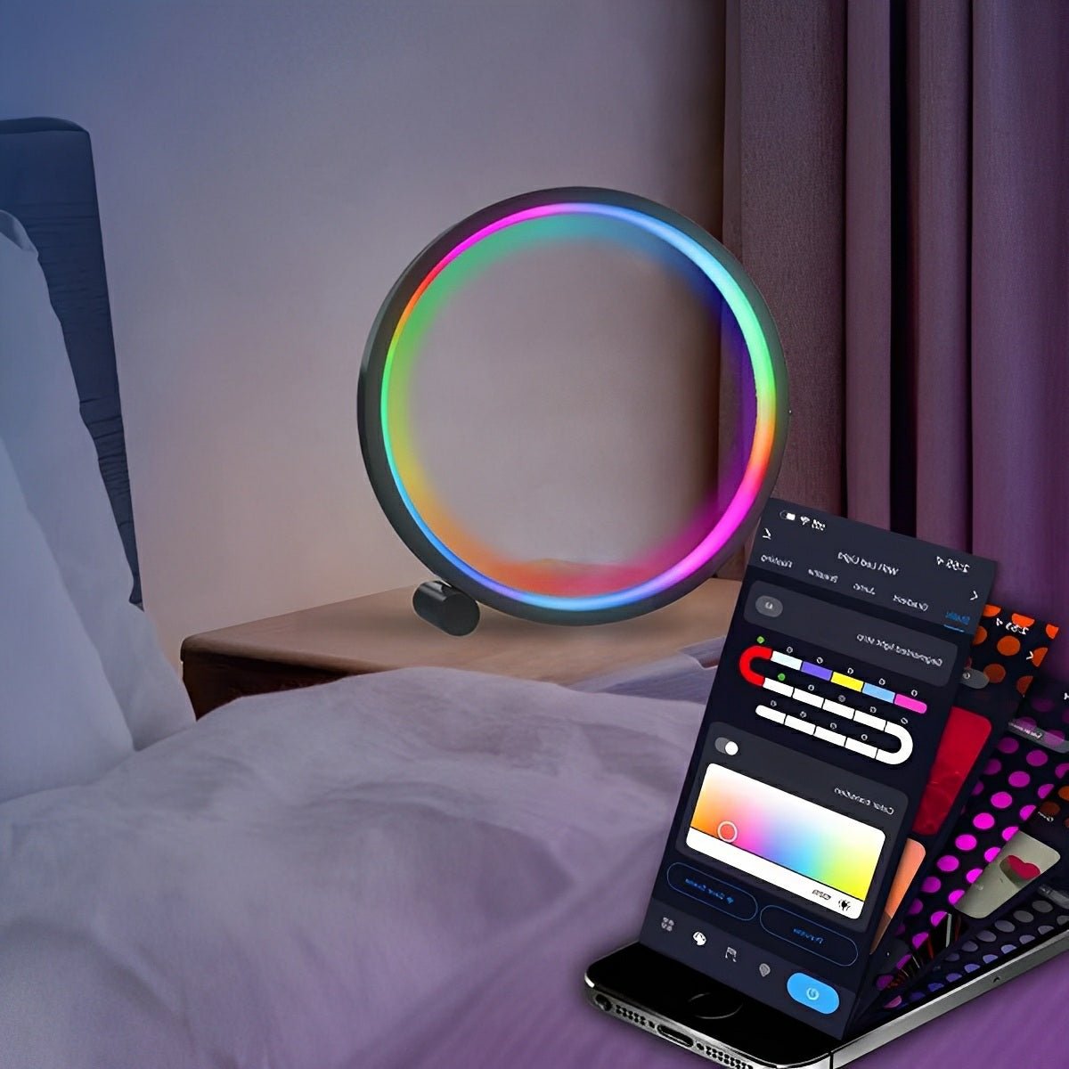 Bedside Lamps LED Bedroom | RGBIC Ring Light