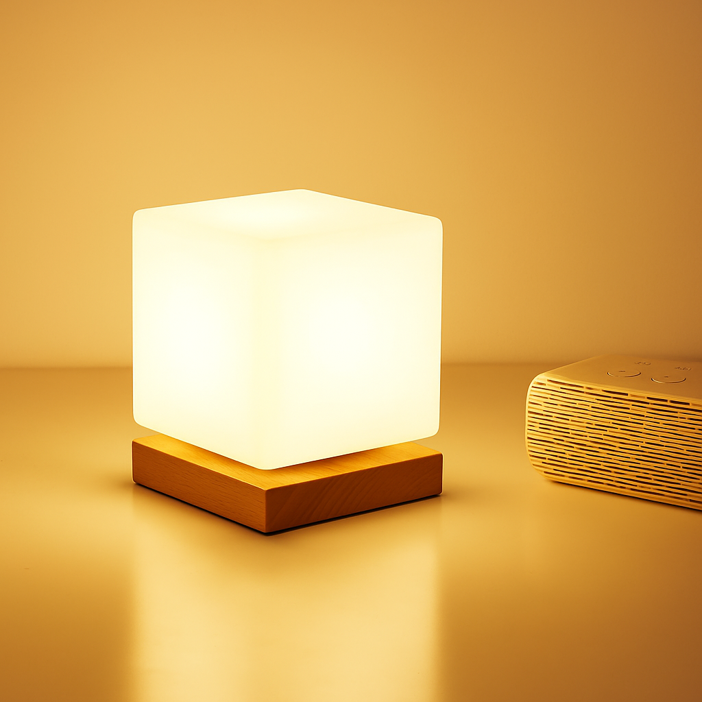 Bedside Lamps Wooden Base LED | Geometric Shape