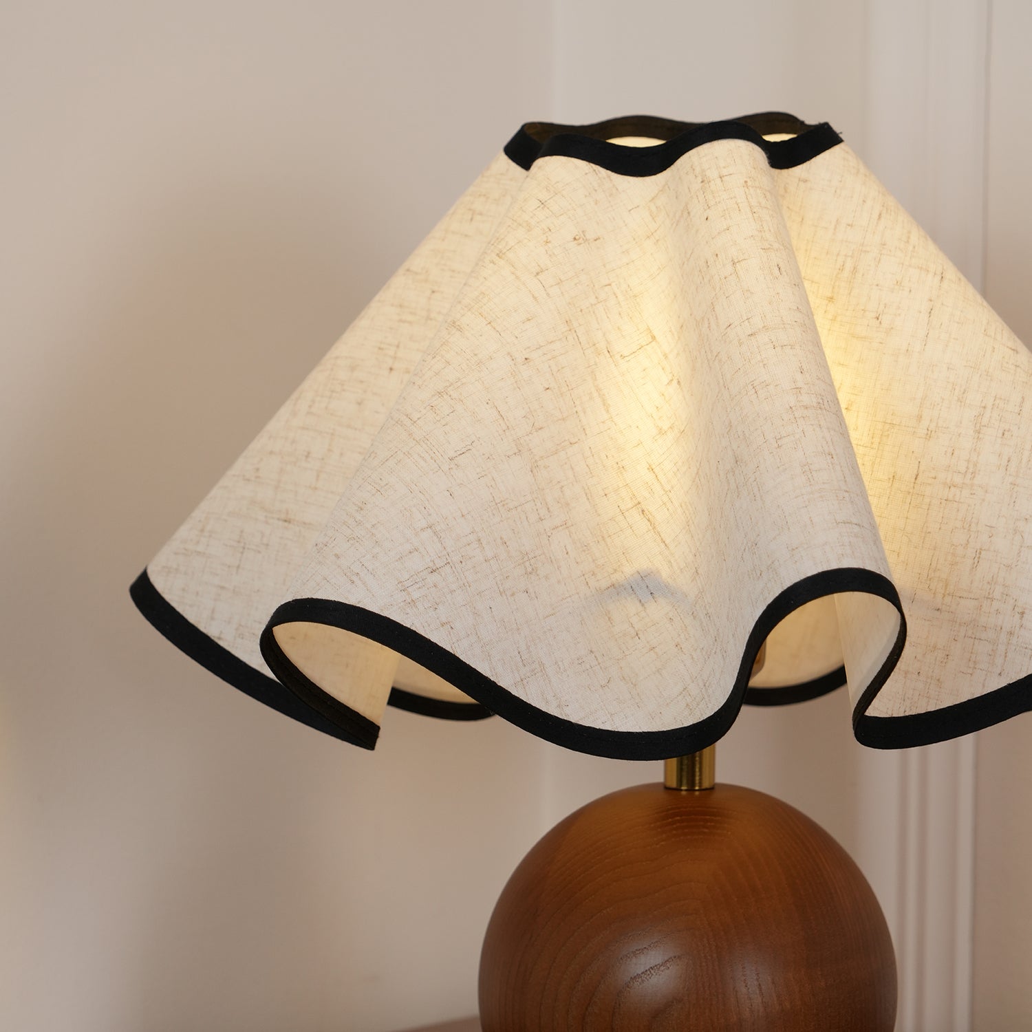 Bedside Lamps with Wavy Shade & Wooden Ball Base | Modern