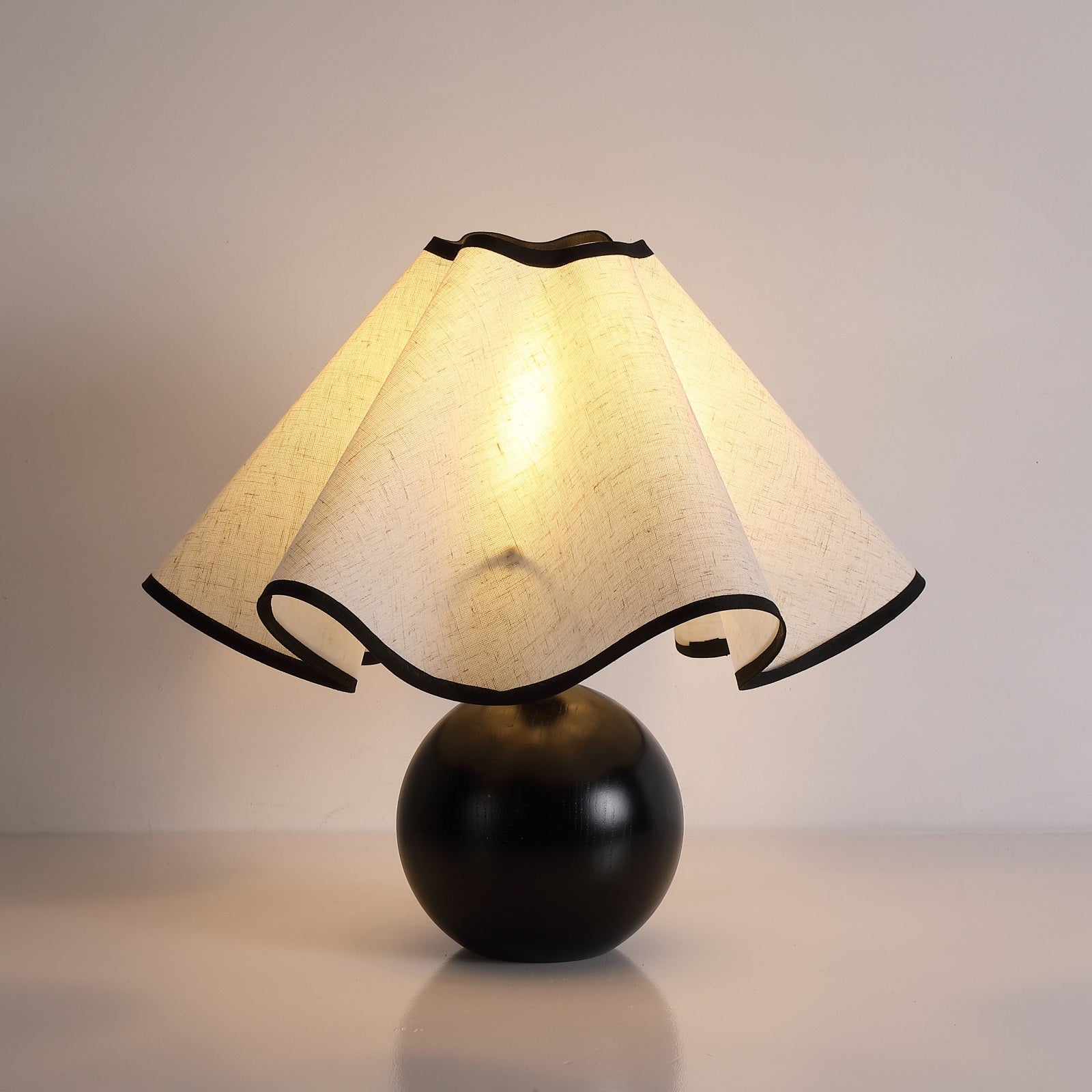 Bedside Lamps with Wavy Shade & Wooden Ball Base | Modern