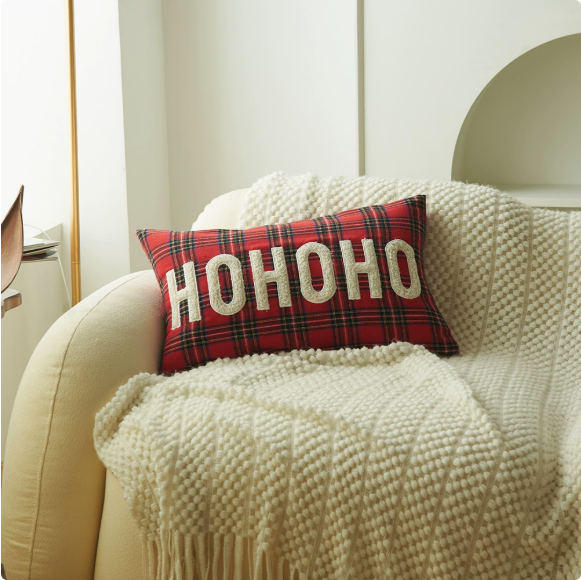 Christmas Cushion with HOHOHO Text for Sofa or Living Room | Festive Decor