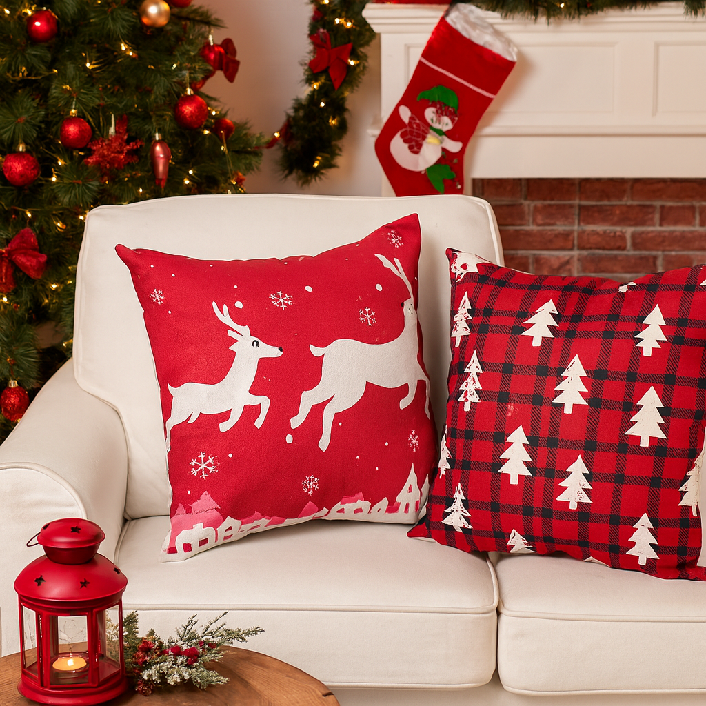 Christmas Cushion with Reindeer for Sofa or Living Room | Festive Decor