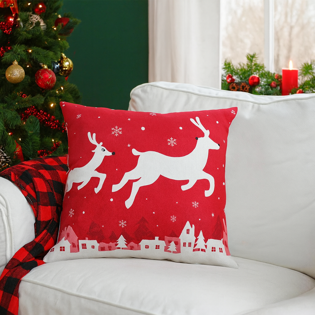 Christmas Cushion with Reindeer for Sofa or Living Room | Festive Decor