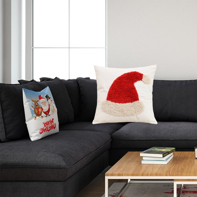 Christmas Cushion with Santa Hat Motif for Sofa or Living Room | Festive Decor