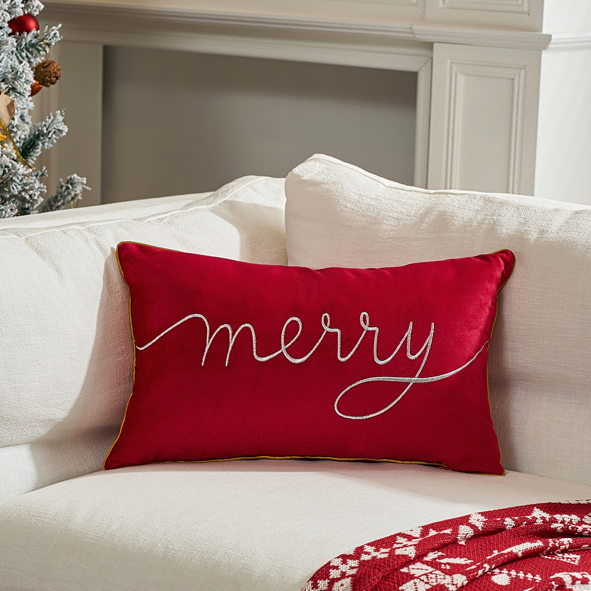 Christmas Cushions with Merry Text for Sofa or Living Room | Festive Decor