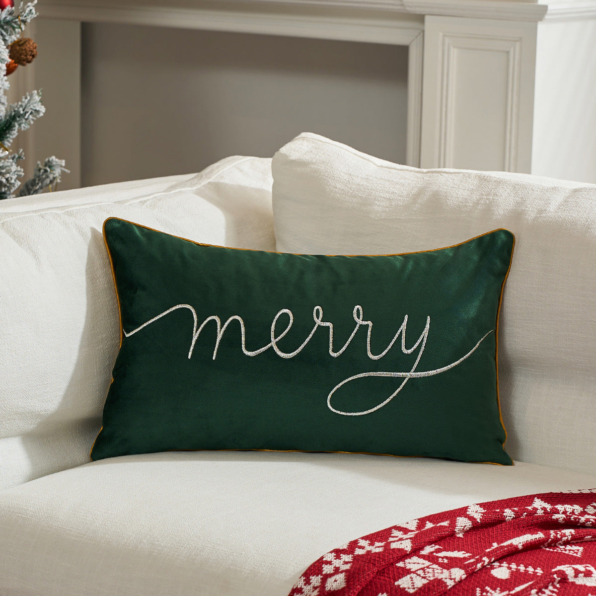 Christmas Cushions with Merry Text for Sofa or Living Room | Festive Decor