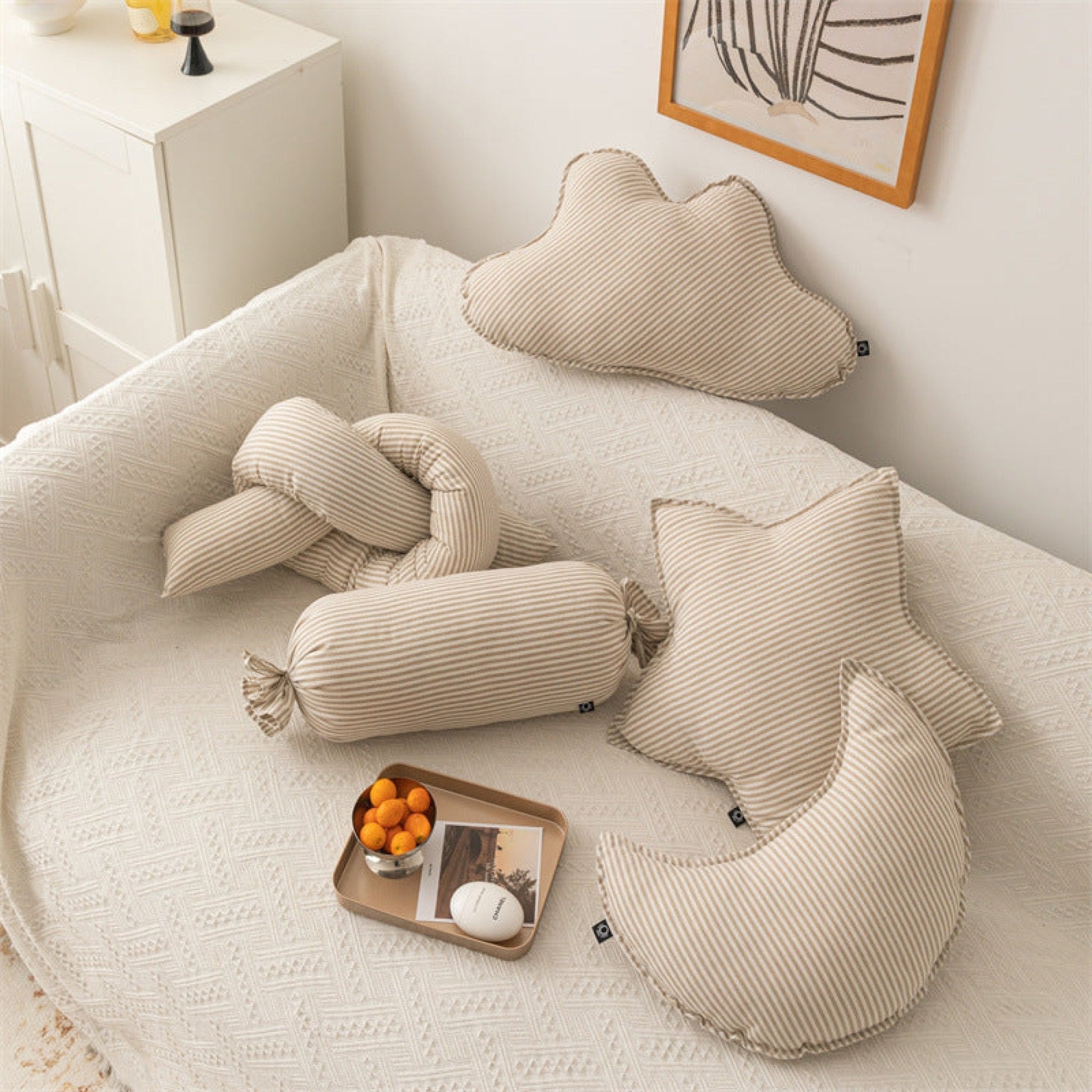 Cuddle Cushion Star Moon Couch | Striped Beige