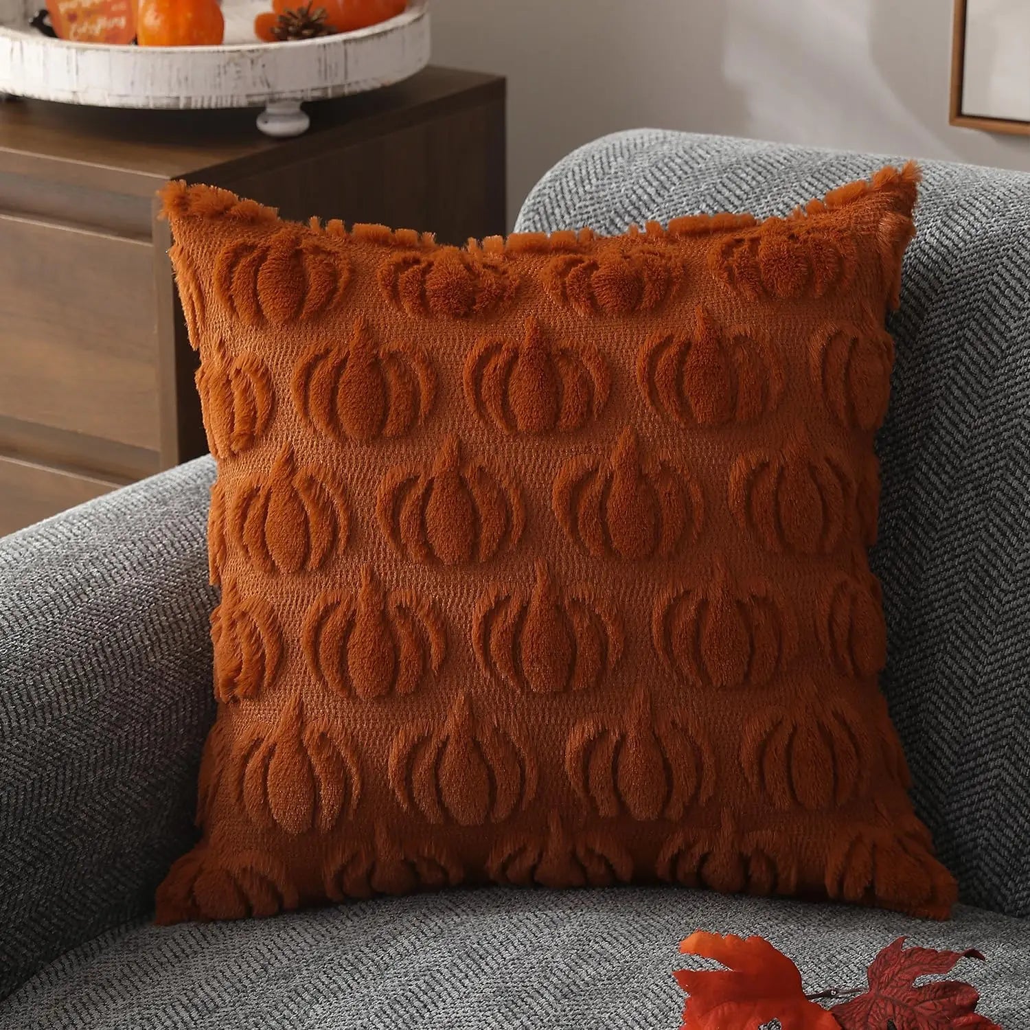 Cushions Cover Pumpkin Textured Couch | Autumn