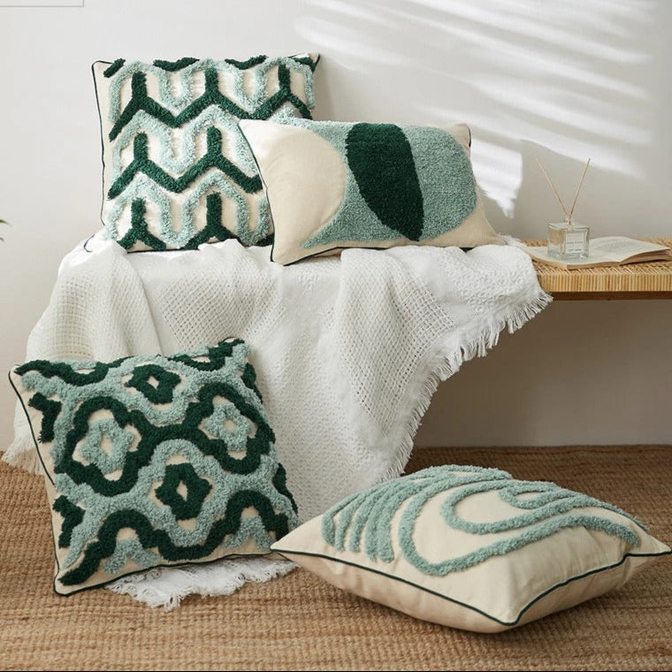 Cushions Cover for Sofa | Textured Green Pattern Design