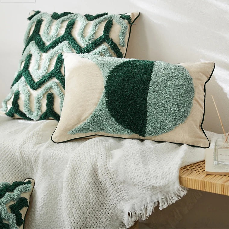 Cushions Cover for Sofa | Textured Green Pattern Design