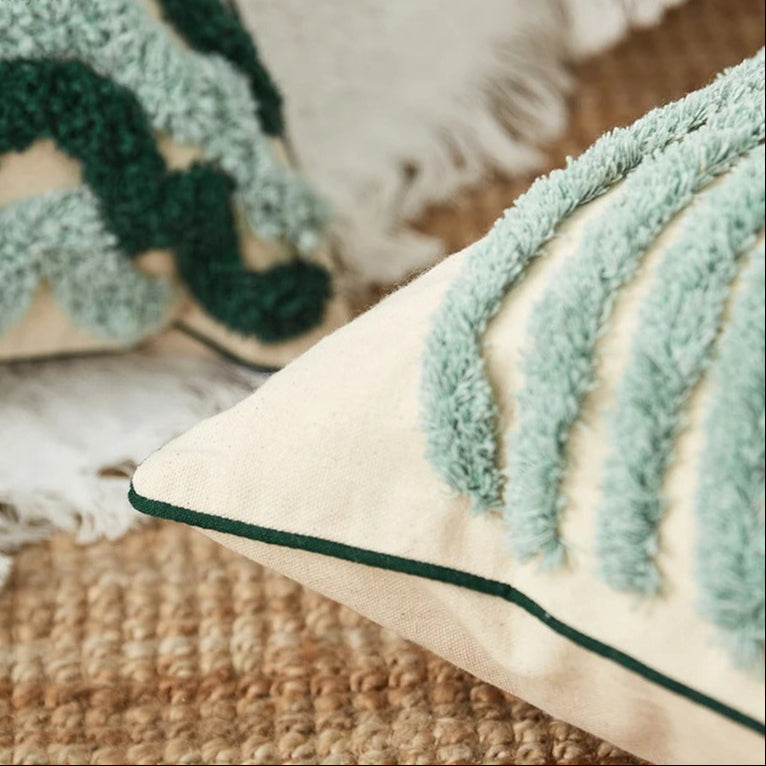 Cushions Cover for Sofa | Textured Green Pattern Design