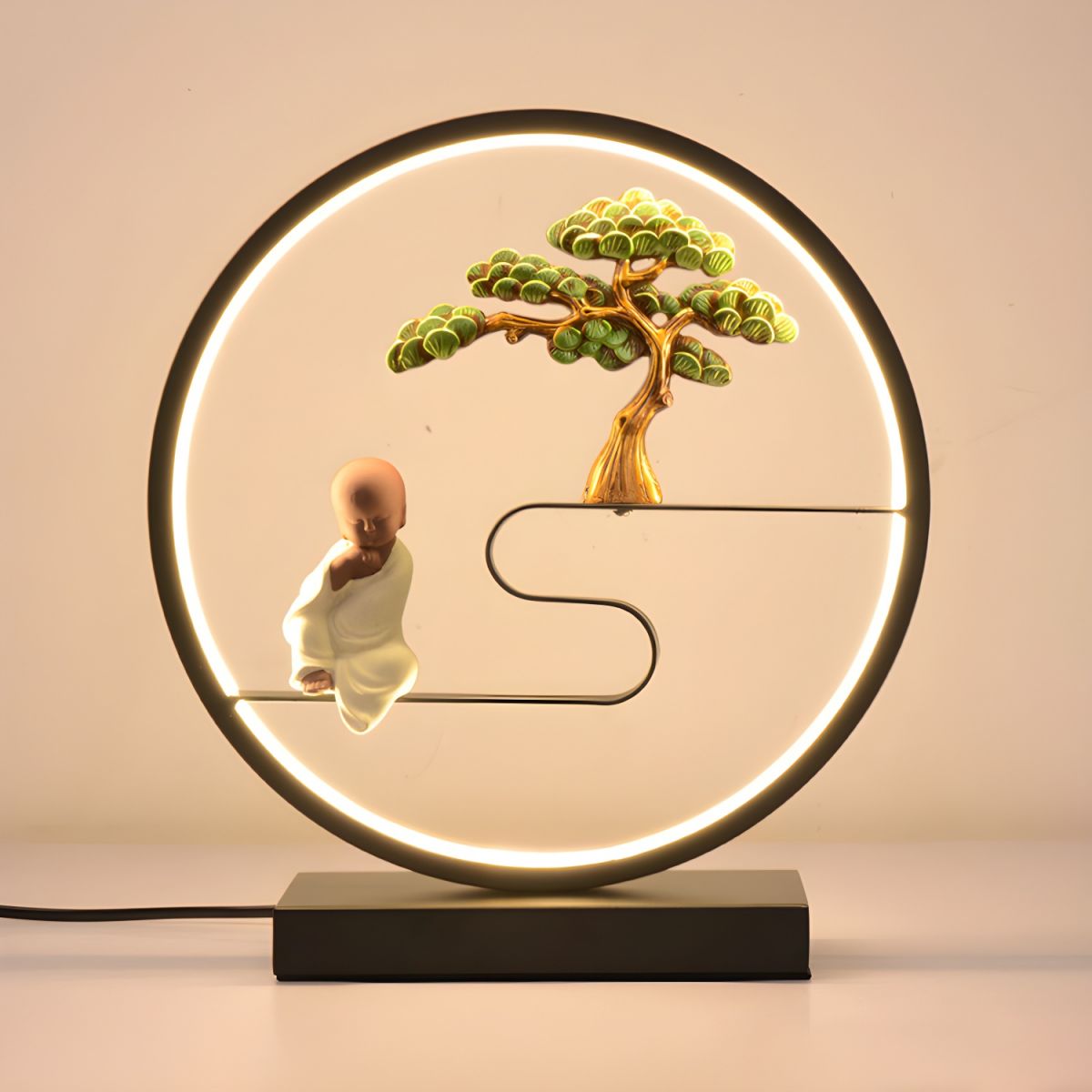Desk Lamp LED Ring With Decorative Sculpture | Table Light