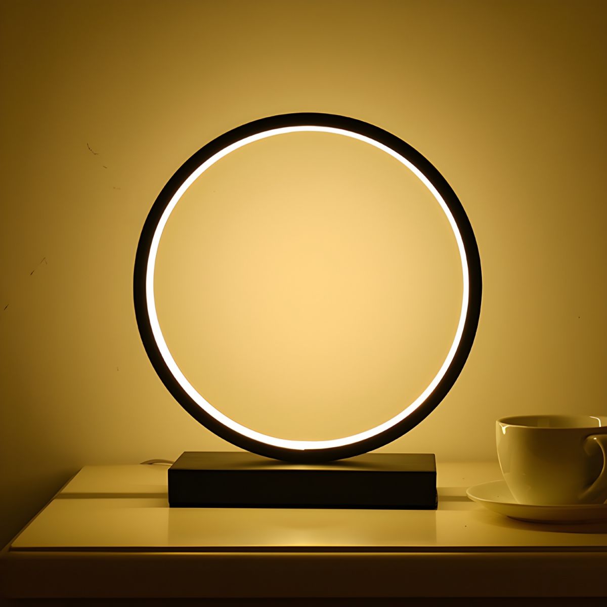 Desk Lamp LED Ring With Decorative Sculpture | Table Light