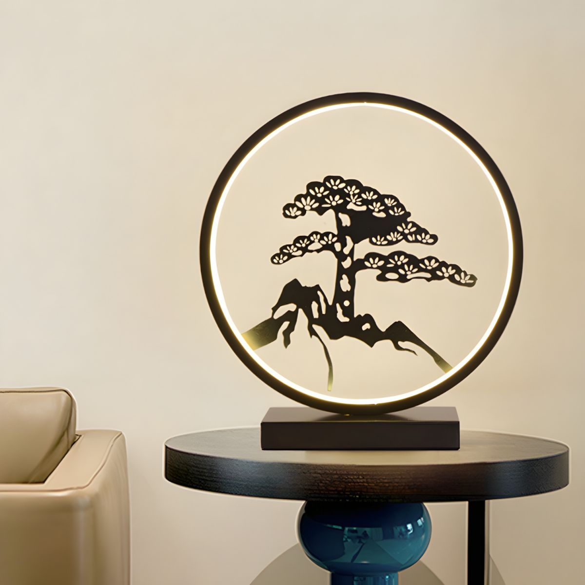 Desk Lamp LED Ring With Decorative Sculpture | Table Light