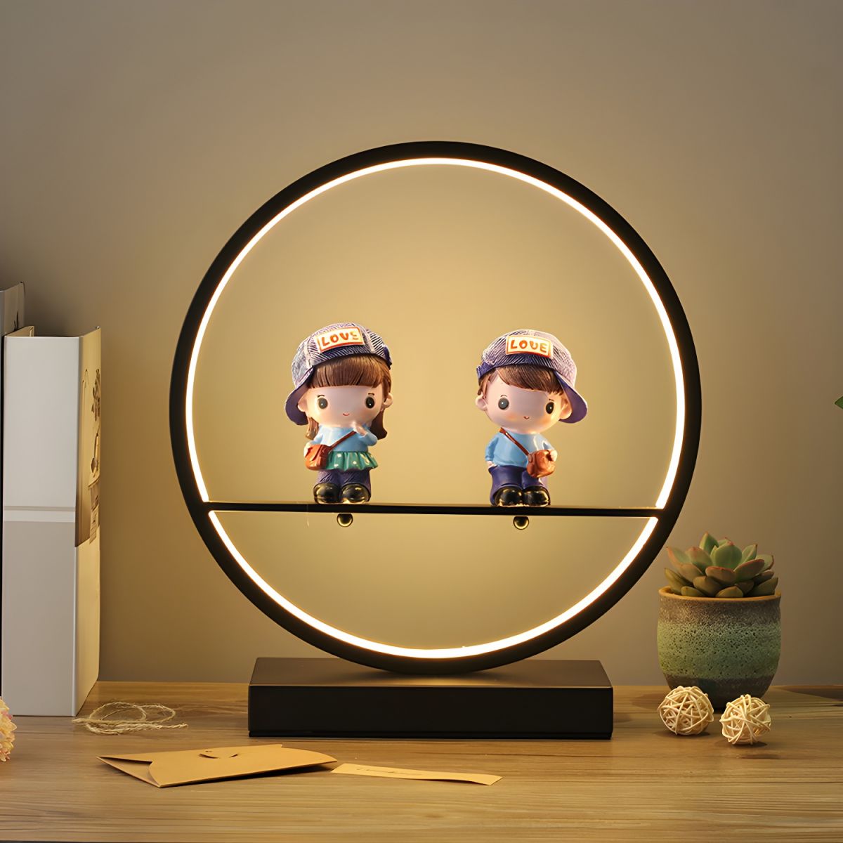 Desk Lamp LED Ring With Decorative Sculpture | Table Light