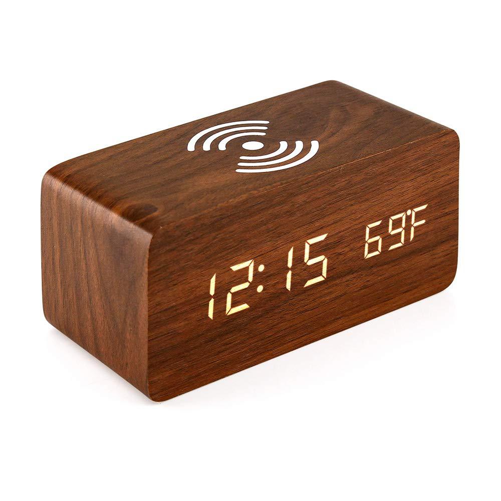 LED Digital Alarm Clock with Temperature Display | Wireless Charger