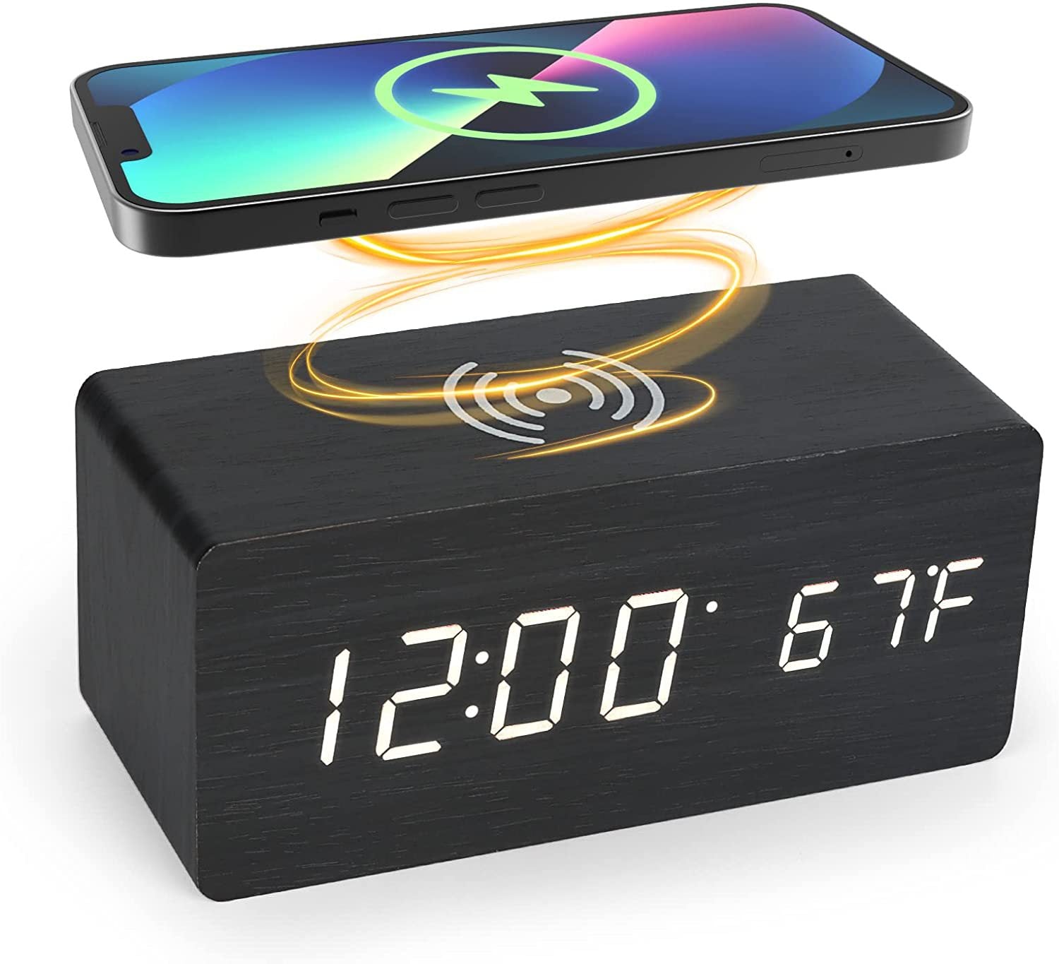LED Digital Alarm Clock with Temperature Display | Wireless Charger