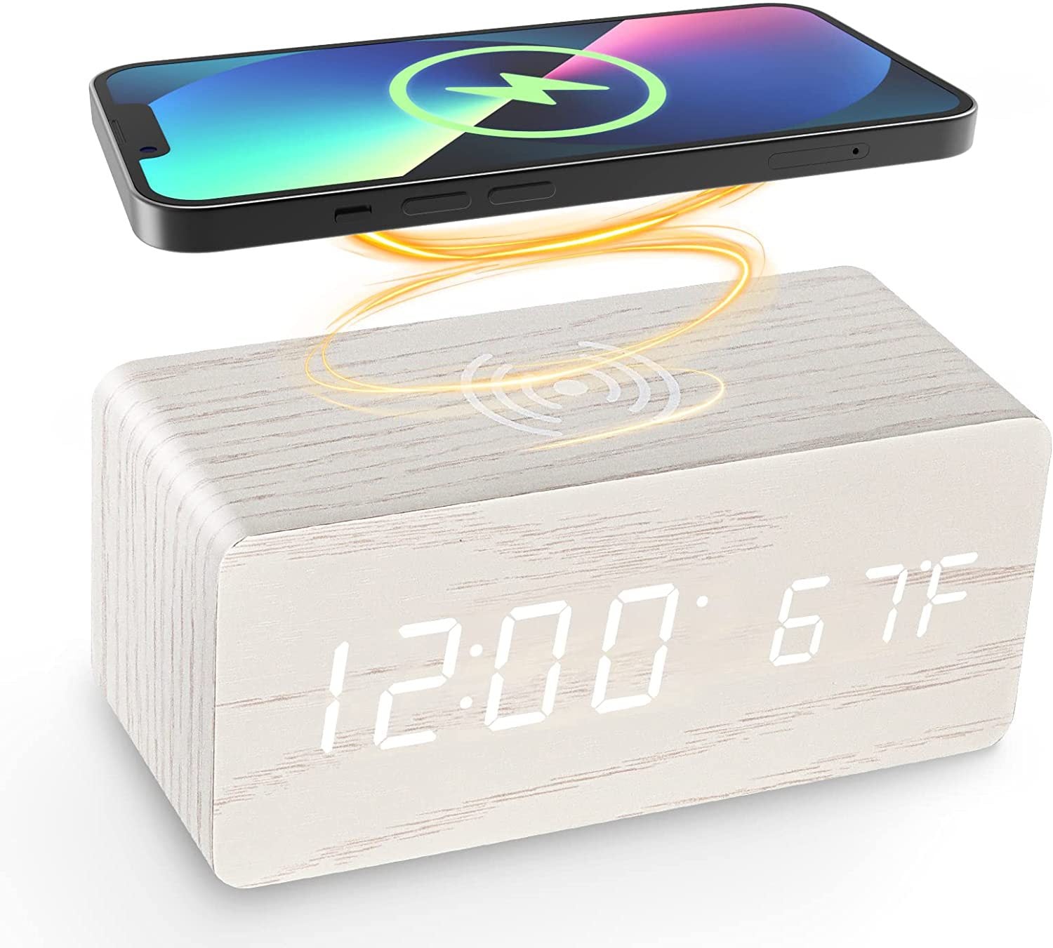 LED Digital Alarm Clock with Temperature Display | Wireless Charger
