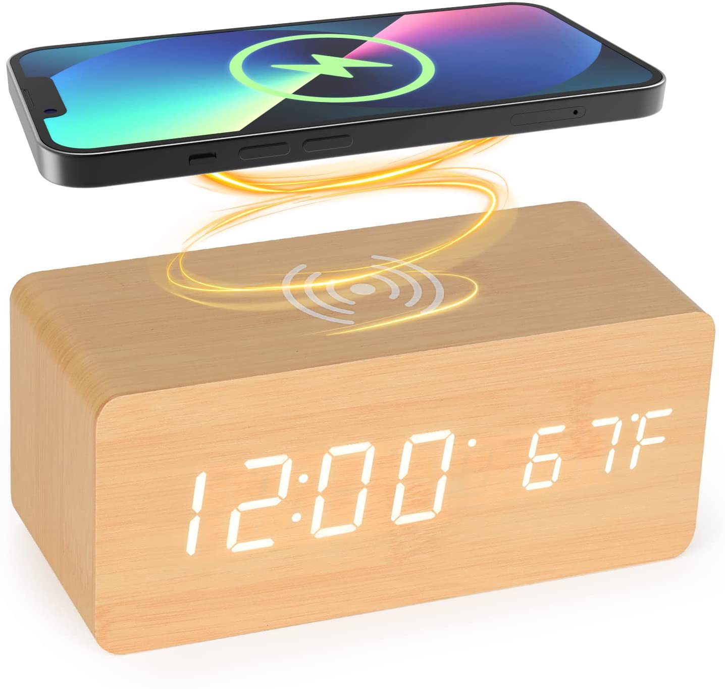 LED Digital Alarm Clock with Temperature Display | Wireless Charger