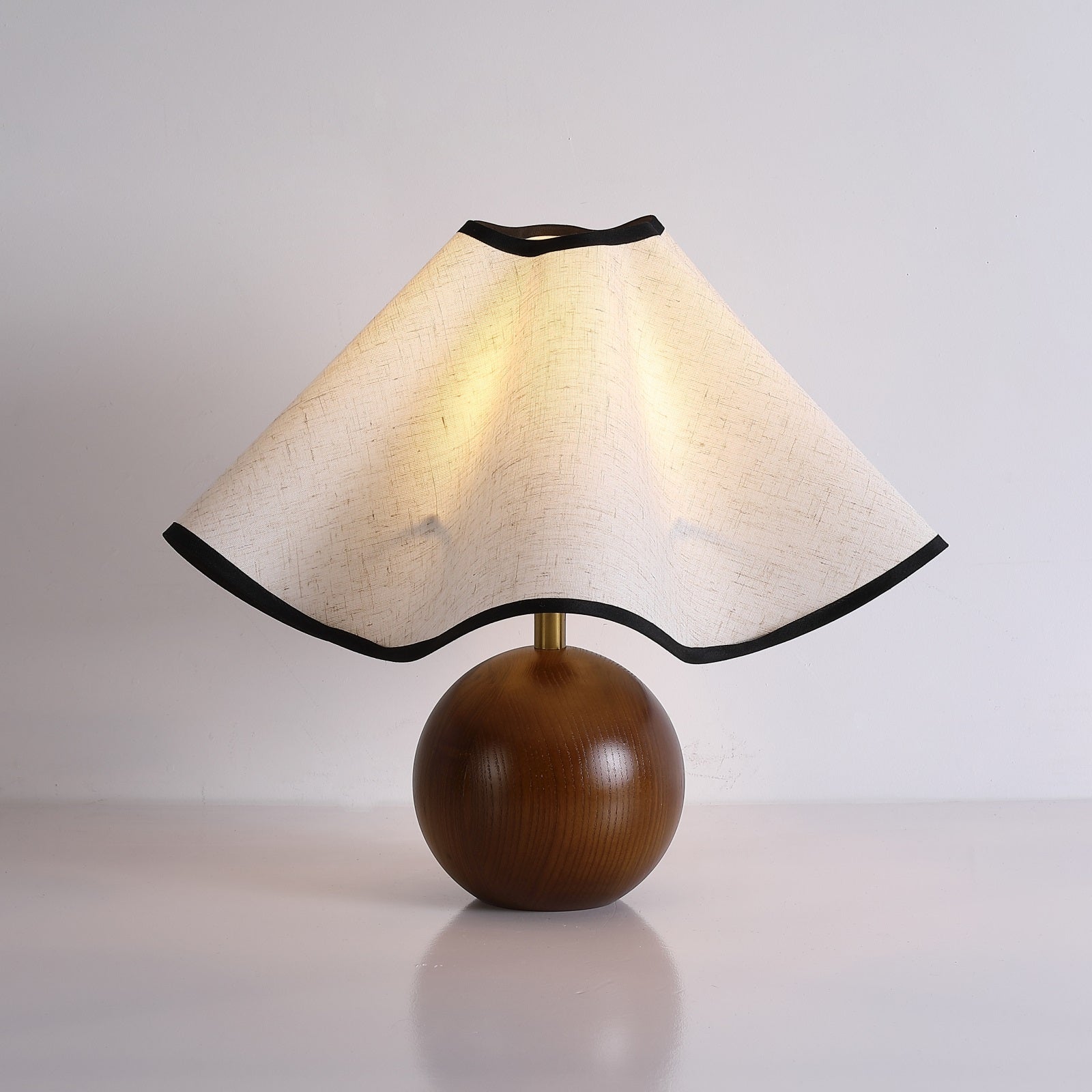 Bedside Lamps with Wavy Shade & Wooden Ball Base | Modern