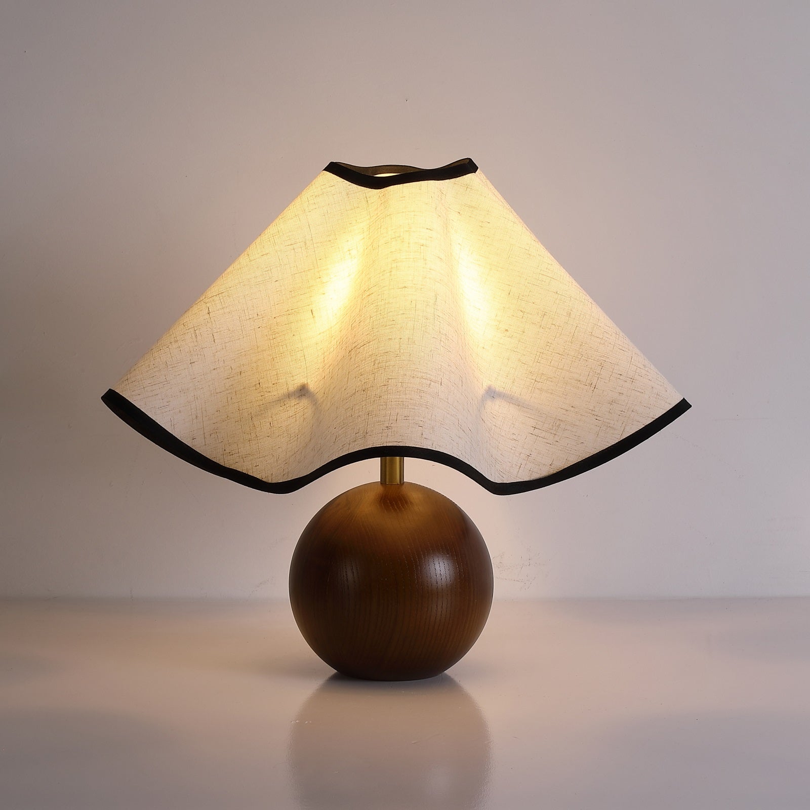 Bedside Lamps with Wavy Shade & Wooden Ball Base | Modern