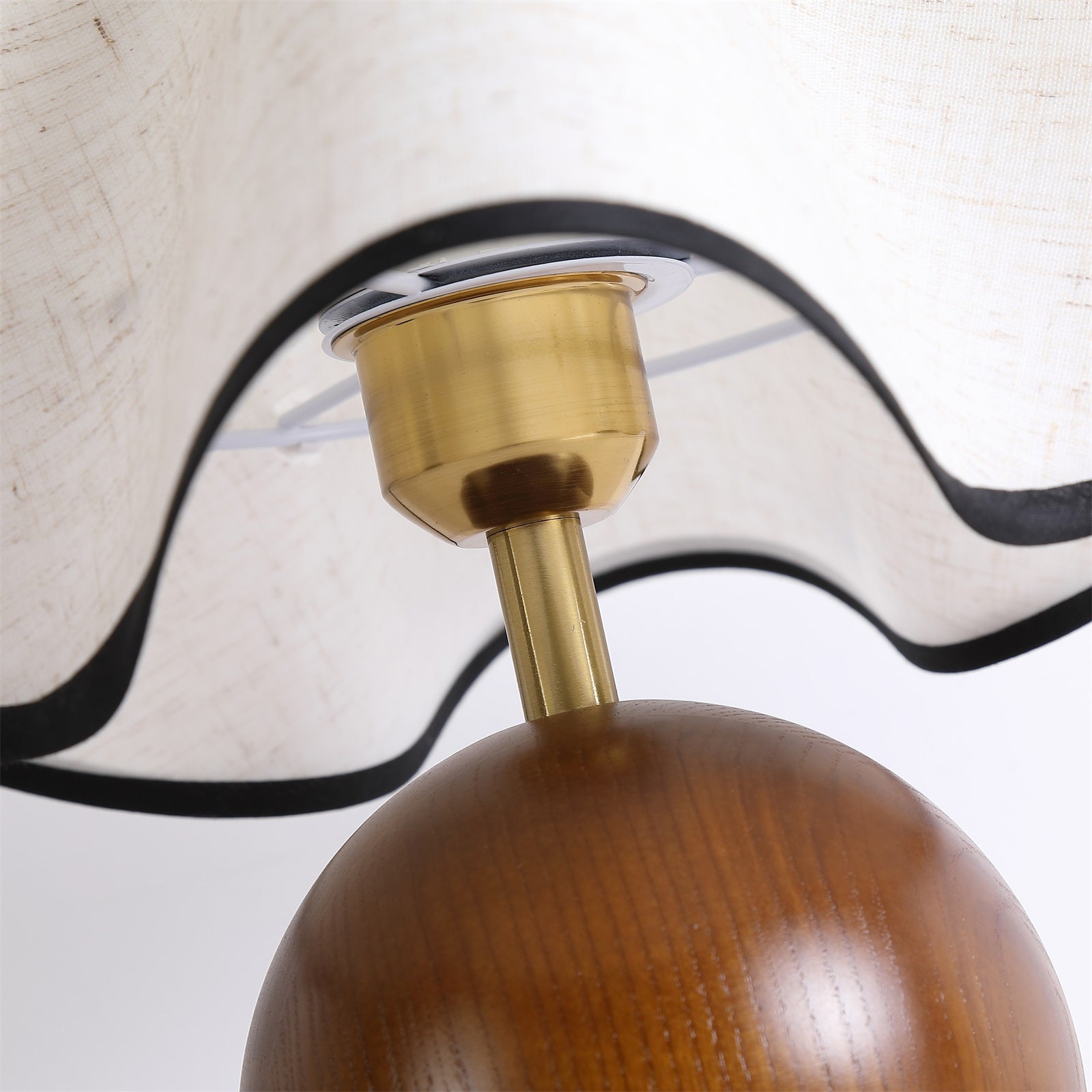 Bedside Lamps with Wavy Shade & Wooden Ball Base | Modern