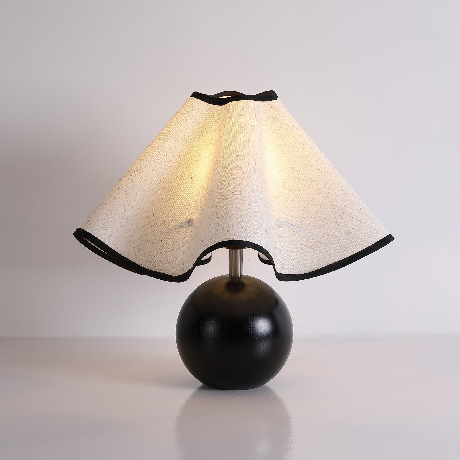 Bedside Lamps with Wavy Shade & Wooden Ball Base | Modern
