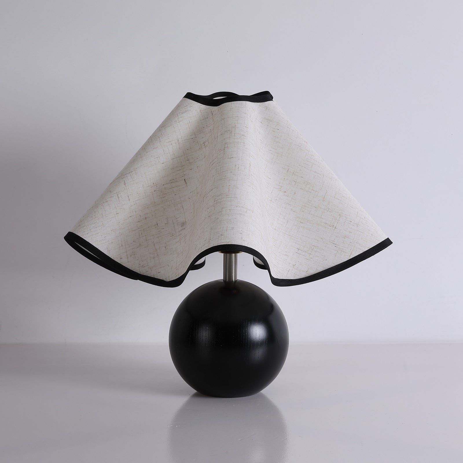 Bedside Lamps with Wavy Shade & Wooden Ball Base | Modern