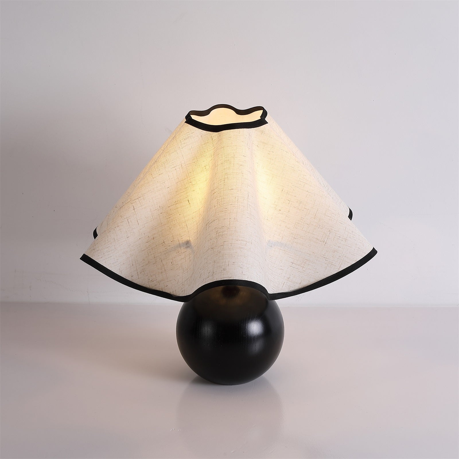 Bedside Lamps with Wavy Shade & Wooden Ball Base | Modern