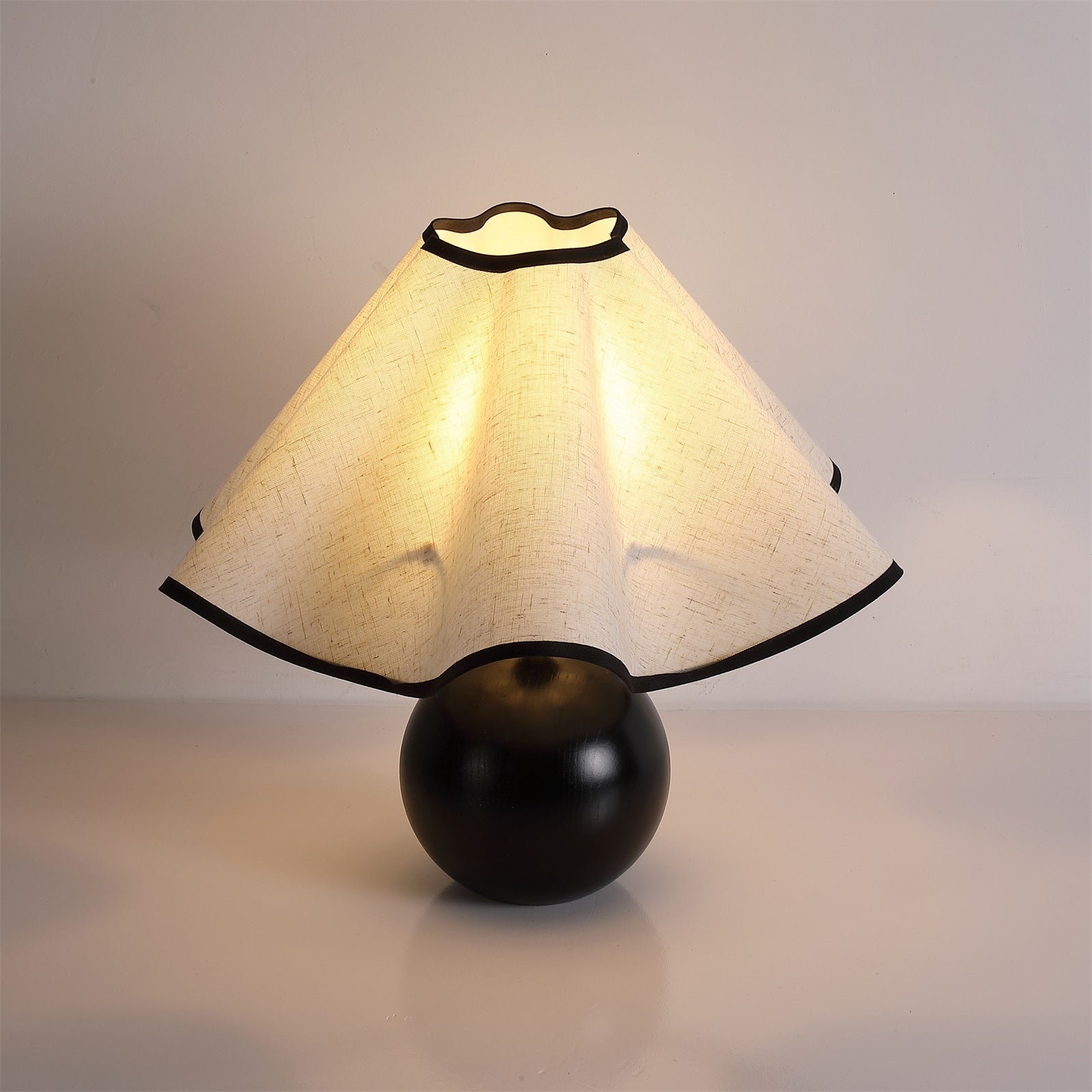 Bedside Lamps with Wavy Shade & Wooden Ball Base | Modern