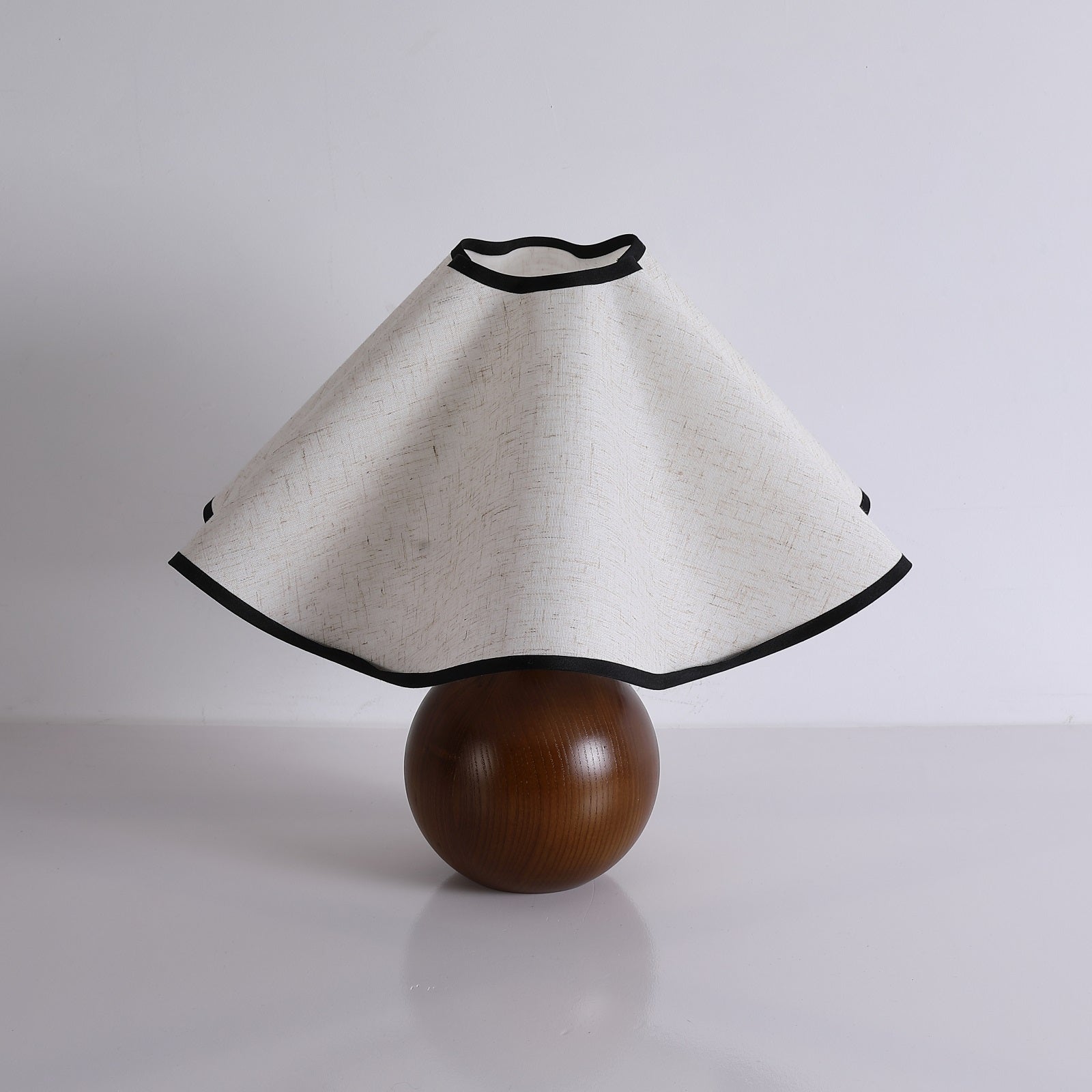 Bedside Lamps with Wavy Shade & Wooden Ball Base | Modern