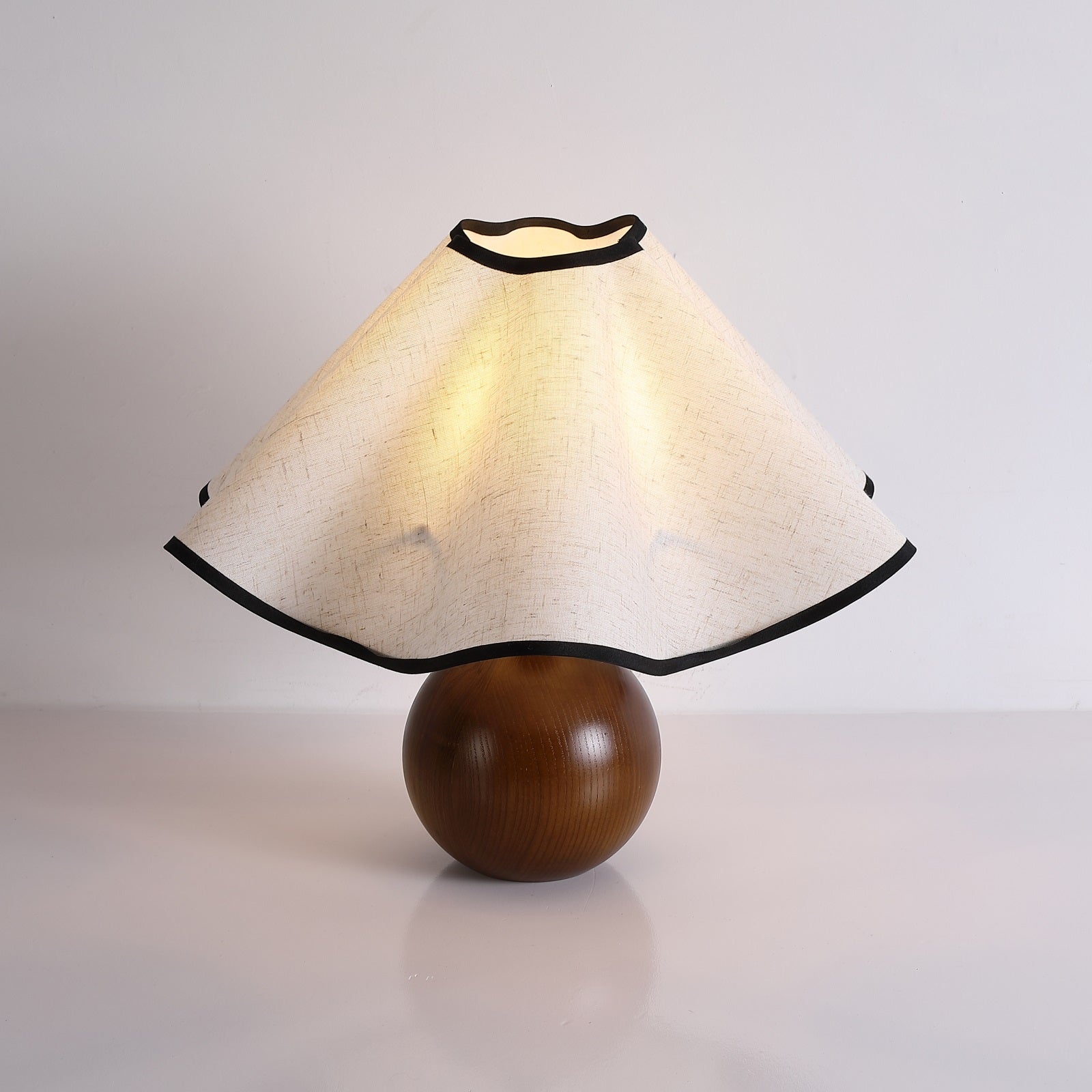 Bedside Lamps with Wavy Shade & Wooden Ball Base | Modern