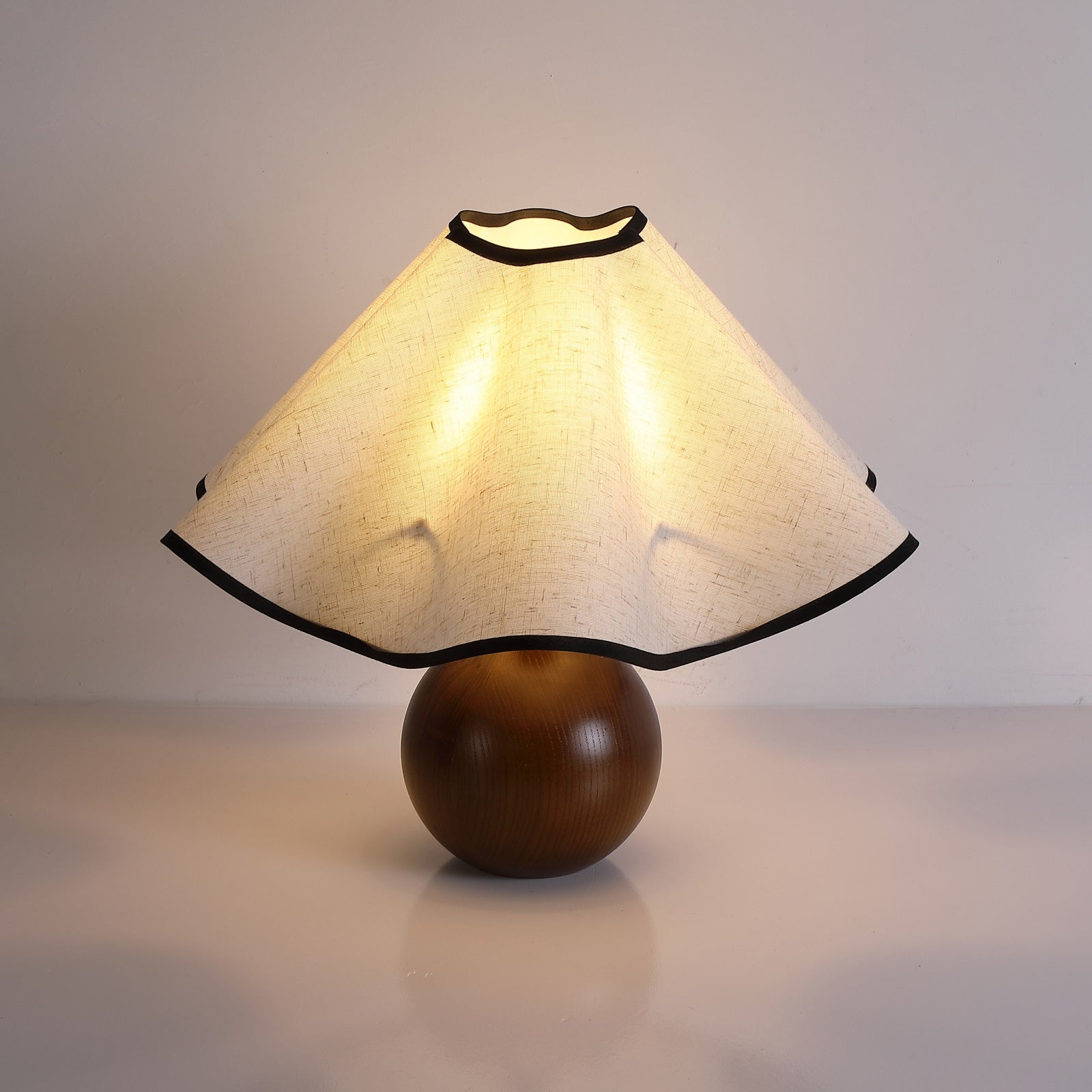 Bedside Lamps with Wavy Shade & Wooden Ball Base | Modern