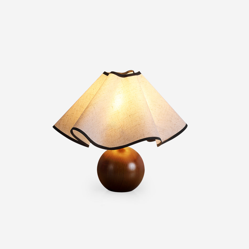Bedside Lamps with Wavy Shade & Wooden Ball Base | Modern