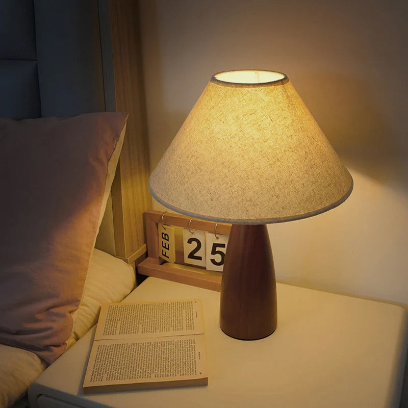 Led Lights Bedside Lamp With Fabric Shade | Wooden Base