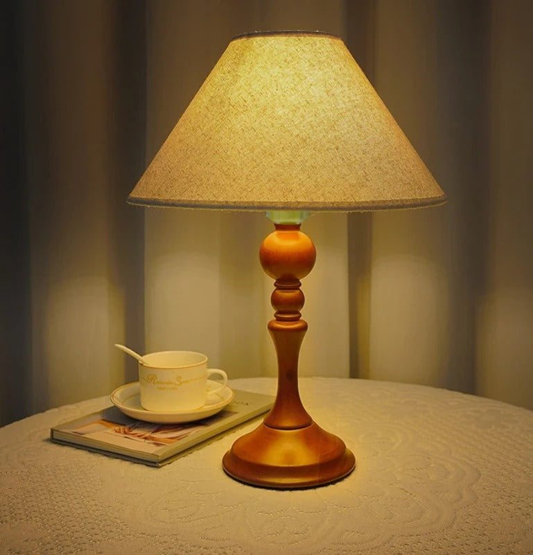 Led Lights Bedside Lamp With Fabric Shade | Wooden Base